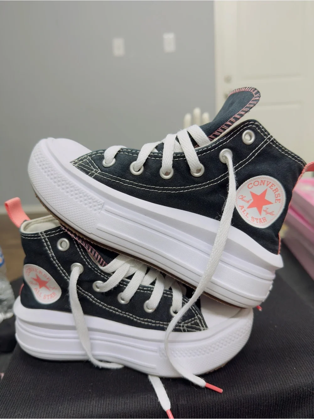 Converse Kids High-Top Sneakers in Black with Pink Accents